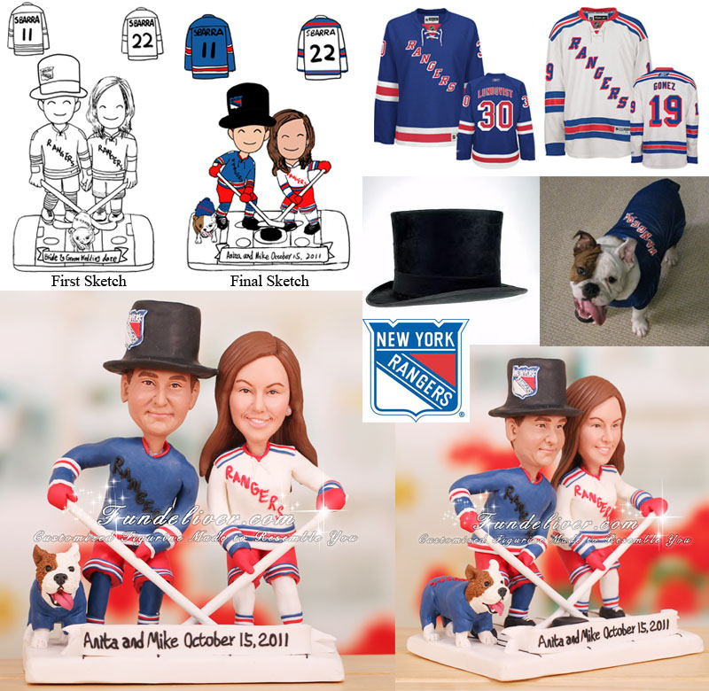 New York Rangers Bride and Groom Wedding Cake Toppers
